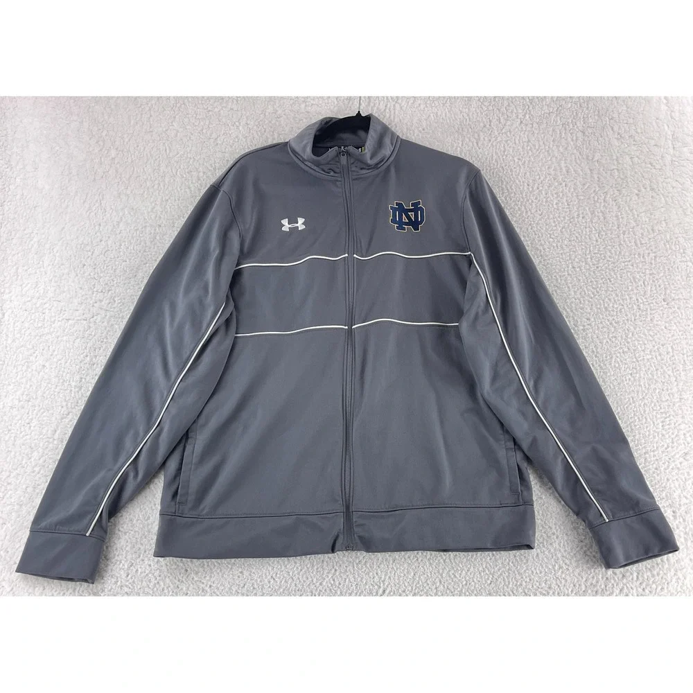 Under Armour Basketball Jacket Mens Large Gray Full Zip Long Sleeve Notre Dame